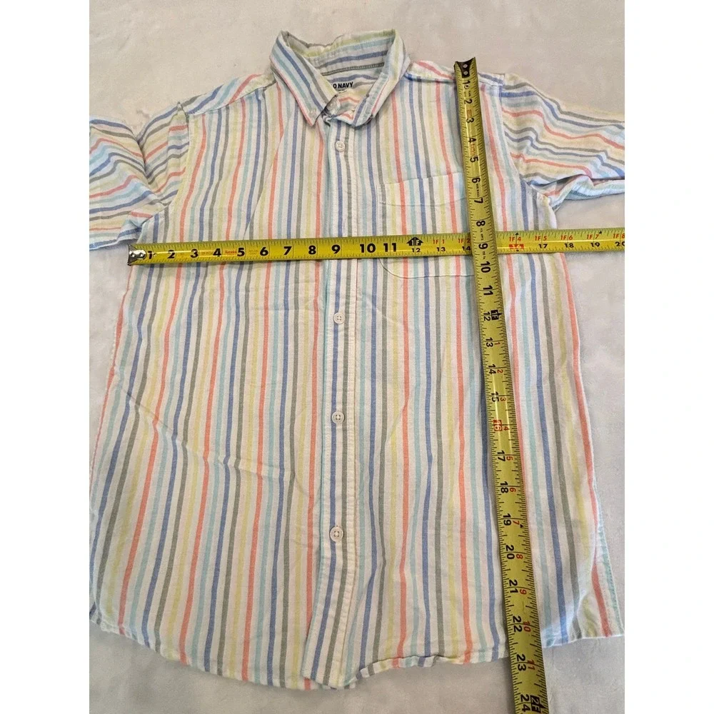 Old Navy Boys XL 14-16 Short Sleeve Button Down Shirt Multi Color Stripe Cotton